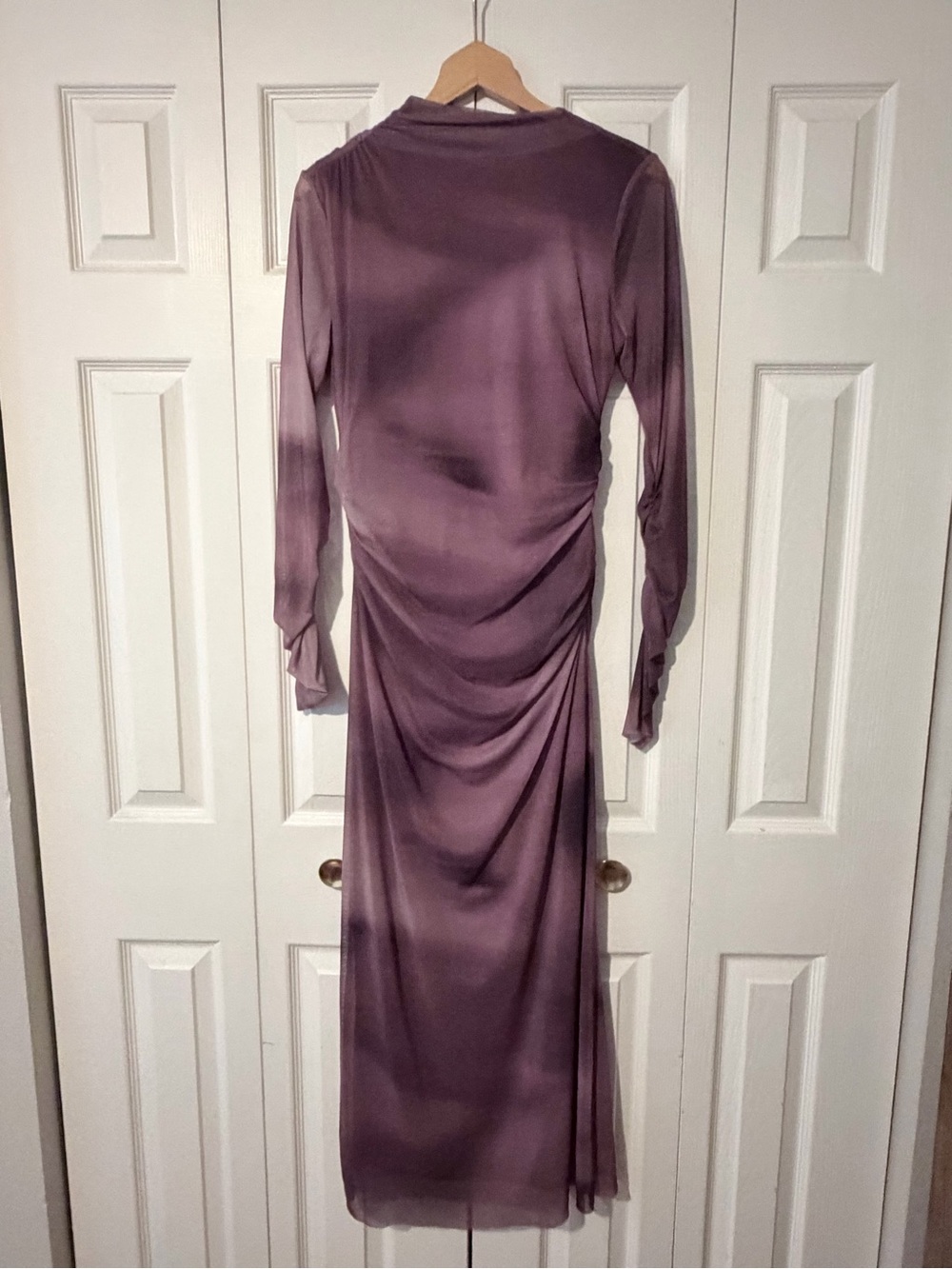 Zara Mauve Long-Sleeve Draped Midi Dress